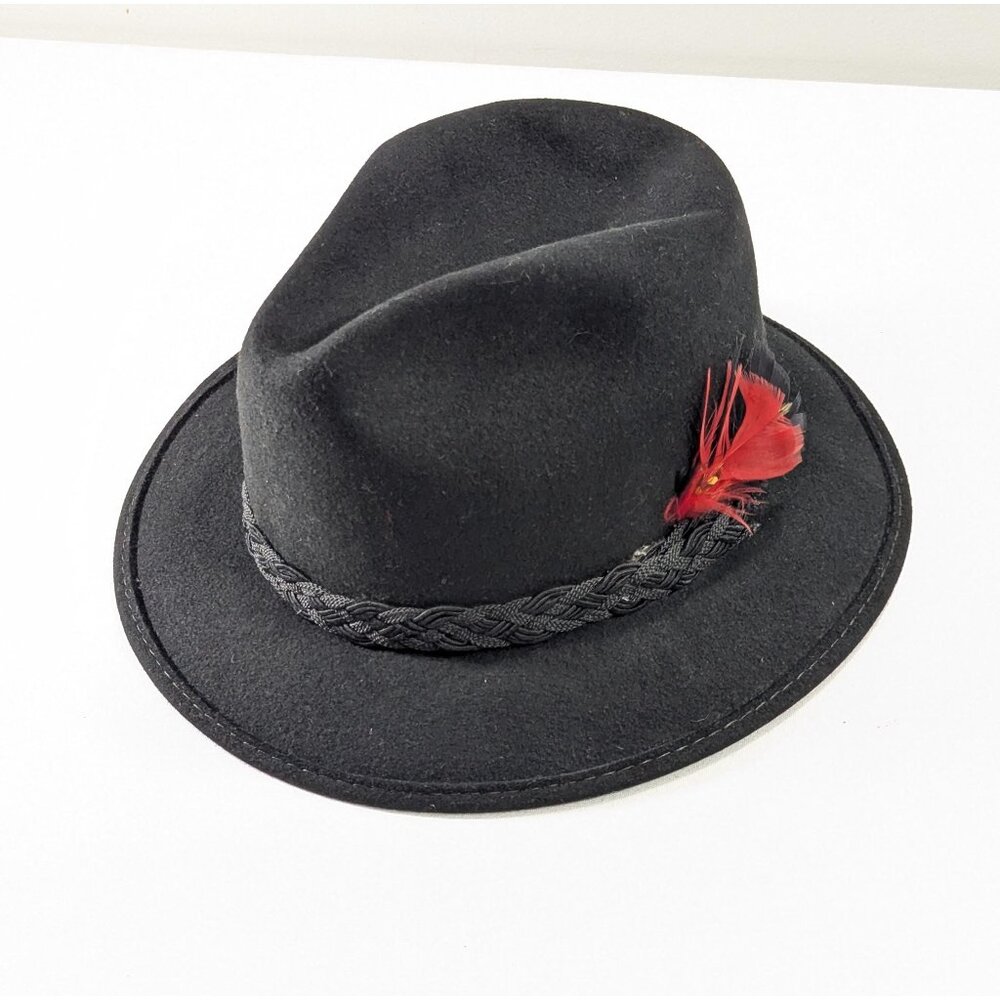 Vintage Black wool felt fedora size Small 55cm / 6-7/8" by LANNING Belleville